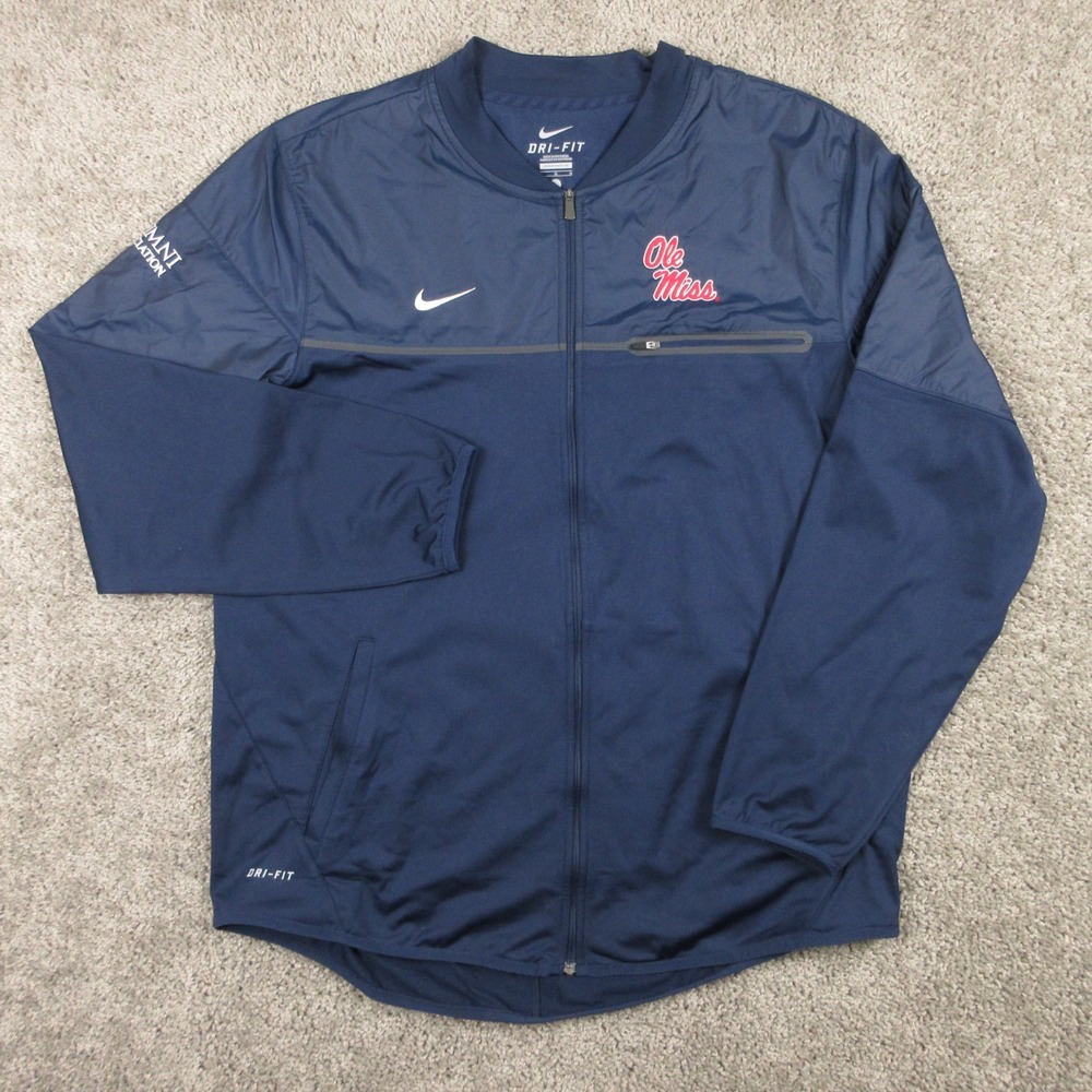 Ole Miss Rebels Jacket Mens Large Blue Nike Drifit Alumni Windbreaker Athletic
